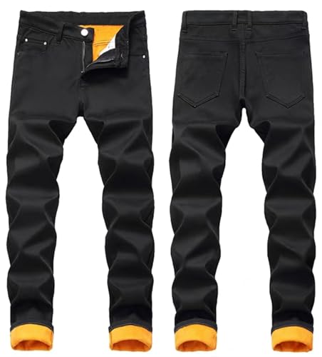 Fleece Lined Jeans Men,Men's Skinny Winter Slim Fit Thicken Warm Stretch Thick Sherpa Flannel Thermal Denim Pants