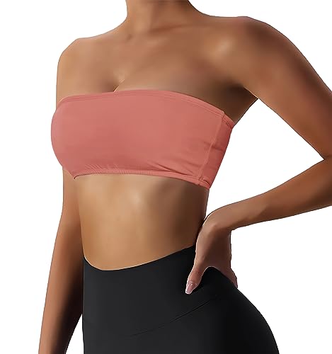 Image of Boudaner Women's Padded Bandeau Sports Tube Top Bra Strapless Yoga Bralette | Seamless Wireless Invisible Bra, Non-Slip Soft Solid Top for Gym Daily Going Out Workout Wear