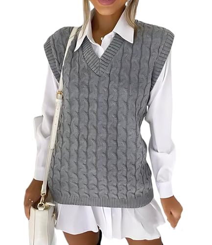 Image of Women's Diamond Print Knitted Vest Tank Top V Neck Sleeveless Pullover Jumper Acrylic Sweater Vest Silver 20-22
