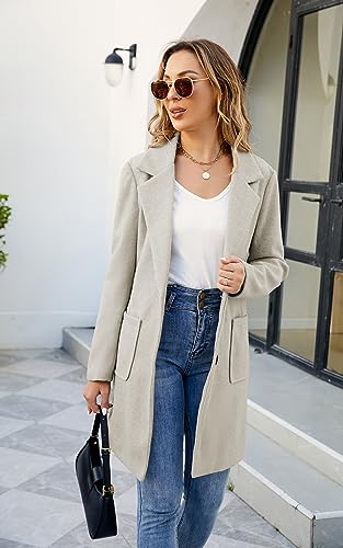 ECOWISH Women Coat Trench Jacket - Winter Long Sleeve Peacoat Fall Mid-Length Lapel Cardigan Overcoat with Pockets2