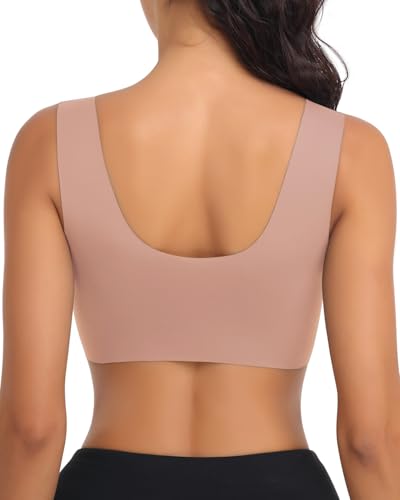 Image of WOWENY Seamless Lace Bras for Women Wirefree Comfortable Mesh Padded Soft Back Smoothing Bra