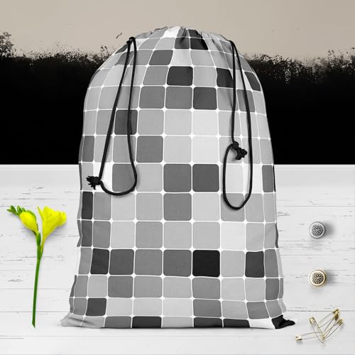 Image of ArtzFolio Black & White Square | Reusable Sack Bag | Bag for Gym, Storage, Vegetable & Travel