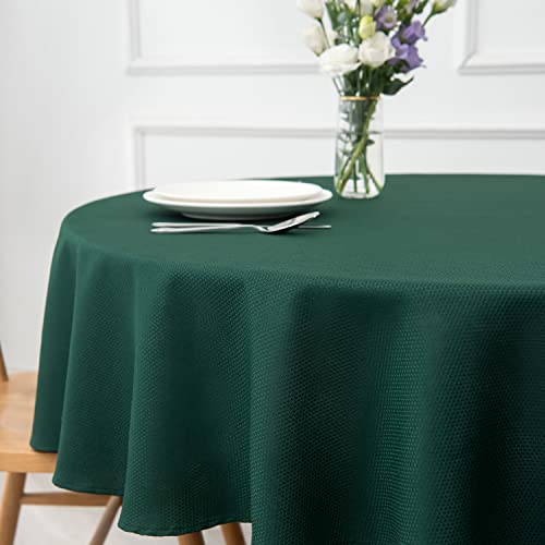 Image of maxmill Round Textured Tablecloth Spill-Proof Wrinkle Free Soft Jacquard Table Cloth for Circular Table Cover, for Dining Room Buffet Banquet Parties Holiday Dinner, 70 Inch Hunter Green