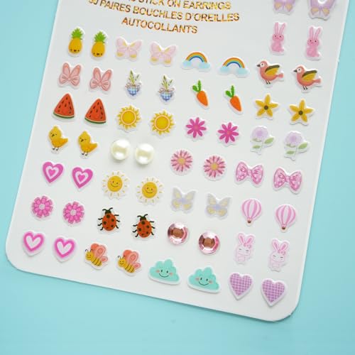 Image of koutey Stick On Earrings - Girls 3D Unicorn Sticker Earrings Self-Adhesive Glitter Craft Gem Stickers (Flower)