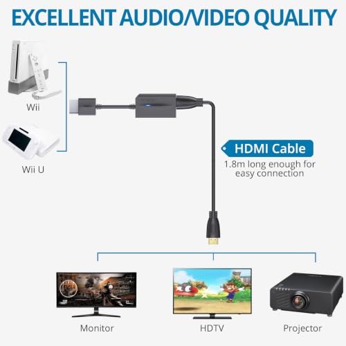 AUTOUTLET Wii to HDMI Converter 1080P with 6ft High Speed HDMI Cable Wii2 HDMI Adapter with Blue Indicator, Output Video&Audio with 3.5mm Jack Audio Compatible with Full HD Devices — 사진 4