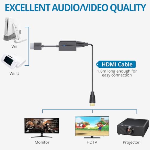 Image of AUTOUTLET Wii to HDMI Converter 1080P with 6ft High Speed HDMI Cable Wii2 HDMI Adapter with Blue Indicator, Output Video&Audio with 3.5mm Jack Audio Compatible with Full HD Devices