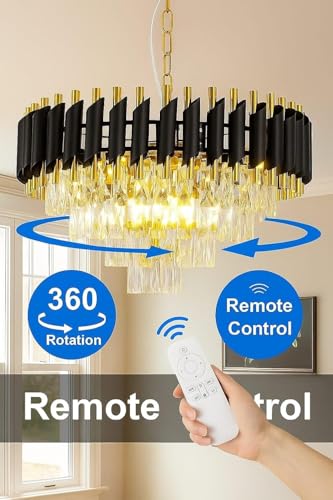 Image of RD.Enterprises|| Modern Crystal 4-Tier Gold Chandeliers | Bluetooth Remote Control and Speaker, Colour Changing | Moving Round | Ceiling Light Fixture for Living Room (Remote Black Gold, 500MM)