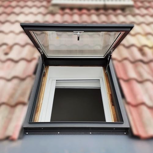 Claraboya Techo Ventanas de Techo Personalizables con Vidrio Reforzado, Tragaluz de Aluminio para Techos Planos o Inclinados, Ventana para Iluminación Natural en Casas Antiguas o Sótanos(64x100cm/25.2