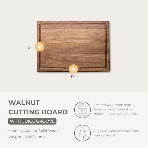 Tabla de cortar rectangular de madera nogal con surco y mango miniatura 2