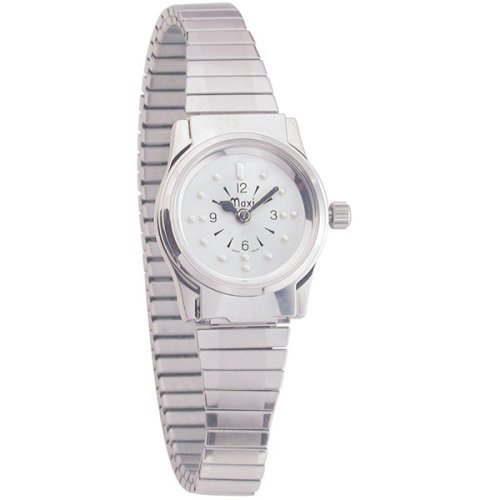 Ladies Chrome Quartz Braille Watch With Chrome Expansion Band #TOP20
