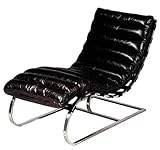 Casa Padrino Luxus Echtleder Vintage Liege/Sessel Schwarz - Leder Sessel Art Deco Lounge Relax Sessel
