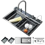 Harnart Noir Nouveau Style Évier de cuisine en acier inoxydable 304 avec robinet extractib...