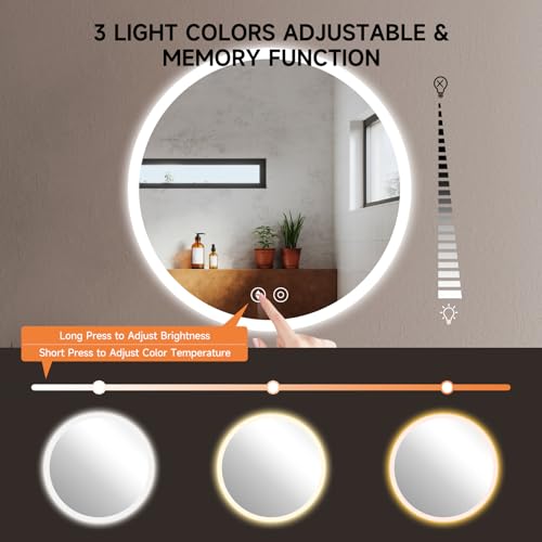 YOLEO LED Bathroom Mirror with Led Lights Wall Mounted Light Up Demister Round Vanity Makeup Mirrors Illuminated Anti Fog Circle Toilet Shower Mirror (70L x 70W cm) - Image 3