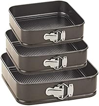 ARIANA HOMEWARE® Set of 3 Non-Stick Square Cake Tins Springform with Removable Bottoms and Metal Handles Loose Base Leakproof Baking Pan Tray Perfect for Cakes and Cheesecake – Sizes 24/26/28 cm