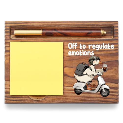 Off to Regulate Emotions Wooden Note Holder, Mindful Desk Organizer for Employee, Stress Relief Gift for Friend, Emotional Wellness Desk Decor, 16.5 x 12 x 1.5 cm, TZP166