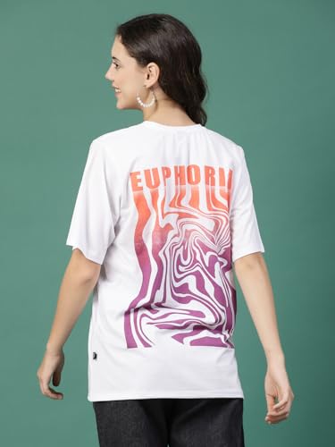Image of Rigo Back Printed Half Sleeves Round Neck Oversized T-Shirt for Women | Drop Shoulder T-Shirt for Women | Loose Baggy Fit T-Shirt for Women /Girls
