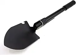 Pá Dobrável Multifuncional com Bússola, Cabo de 41cm, Lâmina 13x9cm, Preta Portátil 3 Em 1 Para Atividades Externas Com Trava E Bússola Para Camping E Trilha