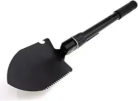 Pá Dobrável Multifuncional com Bússola, Cabo de 41cm, Lâmina 13x9cm, Preta Portátil 3 Em 1 Para Atividades Externas Com Trava E Bússola Para Camping E Trilha