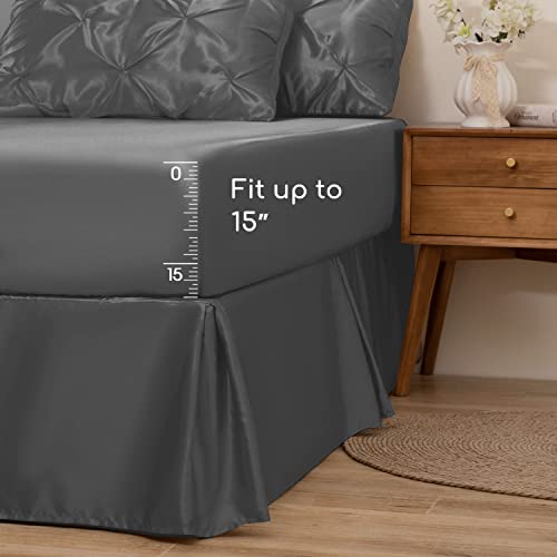 MR&HM Satin Comforter Full 7 Pieces - Luxurious Pinch Pleat Bedding Set with Comforter, Flat Sheet, Fitted Sheet, Pillowcases & Shams, Super Silky Soft Bed Set for All Season (Full, Dark Grey)