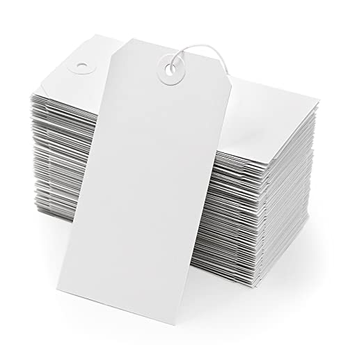 Etiquetas de envío blancas Coideal: 350 tarjetas de cartulina con elástico para tiendas