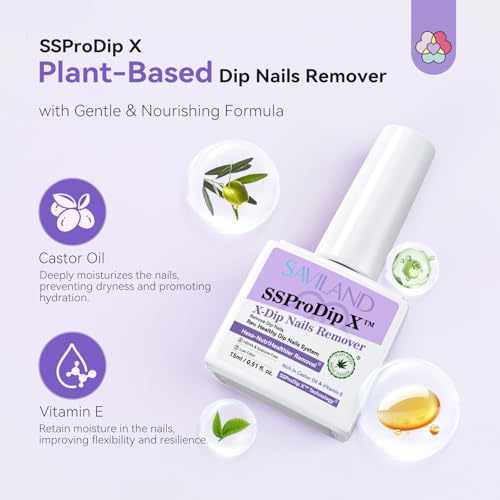 SAVILAND SSPro X Dip Powder Remover Kit: Gentle & Easy Dip Nails Removal No Need Soaking Or Wrapping with Nail File Nail Scraper for Dipping Powder 0.5 Floz Home Use