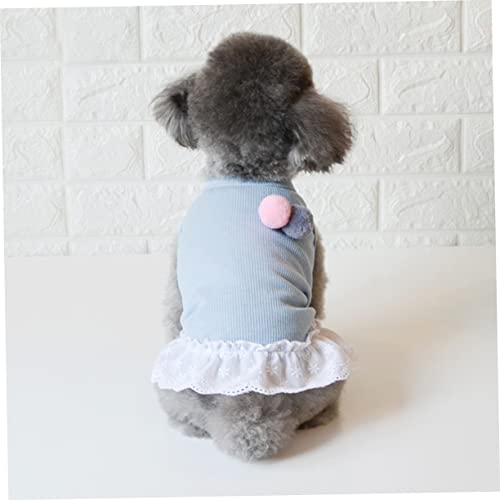 Mipcase Vestuário Respirável Para Cachorro Curto Redondo Pompom Traje De Verão Renda Colete Azul Sup