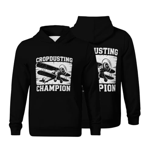 Kids Vintage Cropdusting Champion Boys Girls Lightweight Kangaroo Pocket Fleece Hoodies