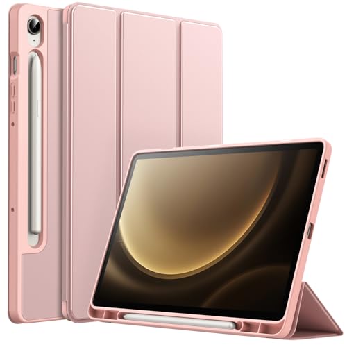 JETech Case for Samsung Galaxy Tab S10 Lite / S10 FE / S9 FE 10.9-Inch with S Pen Holder, Soft TPU Tri-Fold Stand Protective Tablet Cover, Support S Pen Charging, Auto Wake/Sleep (Rose Gold)