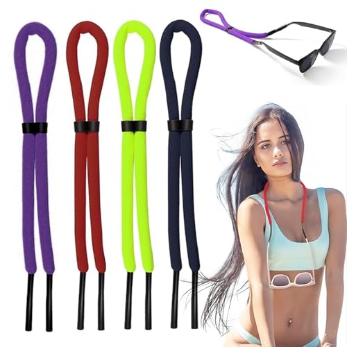 4 Stück Premium Schwimmfähiges Sportbrillenband – Hochwertig, Verstellbar, Anti-Verlust, Wasserfest für Wassersport, Surfen, Bootfahren und Kajakfahren – Sicherer Halt für Herren und Damen in 4 Farbe