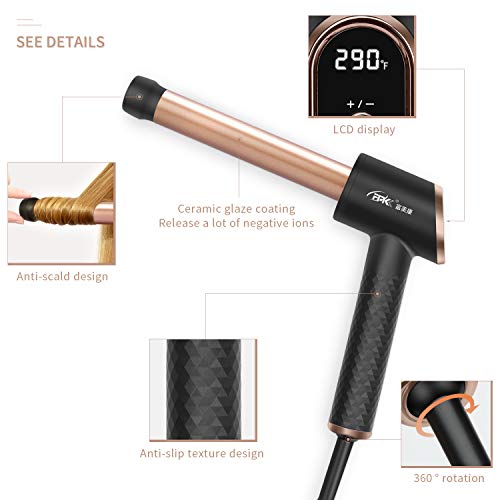 Curling Iron Hair Curler with Ceramic Tourmaline Barrel, Professional Curling Wand with Easy One Button Operation,LCD Display, Include Heat Resistant Glove & Pouch Bag - Thumbnail 6