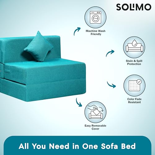 Image of Amazon Brand - Solimo 1 Seater 3 * 6 Jute Fabric Washable Cover Sofa Cum Bed with 1 Cushion 1 Seater Double Foam Fold Out Sofa Cum Bed (Finish Color - Sky Blue Delivery Condition - Pre-Assembled)