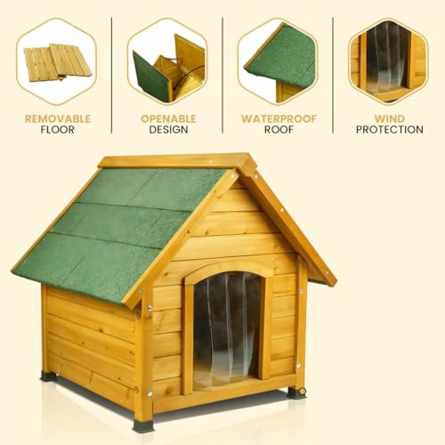 wuuhoo Rex Hundehütte aus Holz, isoliert und wasserdicht, mit Türflügeln und abnehmbarer Dachplane, für drinnen und draußen