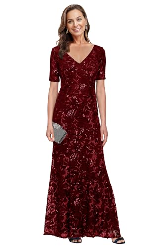 Lace Mermaid Mother of The Bride Dresses for Women Short Sleeve Formal Wedding Guest Dress Long Evening Gown 5