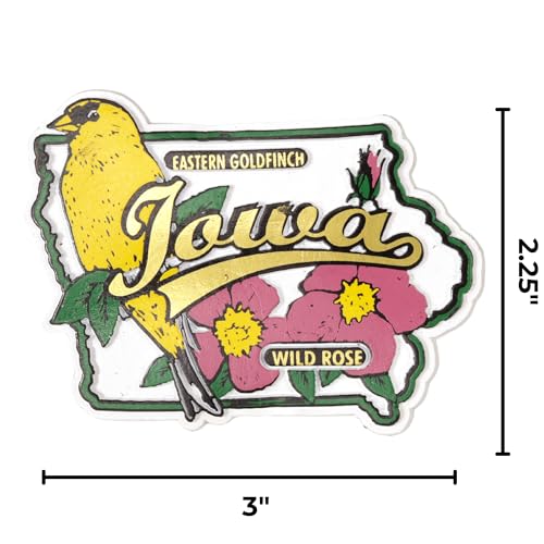 Imán Iowa con diseño de jilguero y rosa silvestre miniatura 6