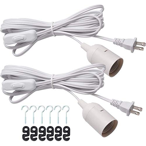 JACKYLED Extension Hanging Lantern Cord Cable 2-Pack 15Ft UL 360W with E26 E27 Socket On/Off Button Pendant Lighting