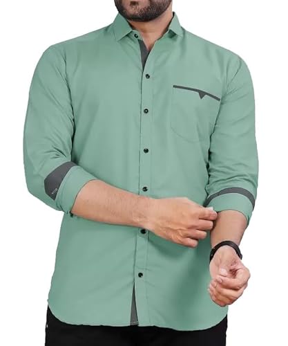 Image of CB-COLEBROOK Men's Regular Fit Solid Soft Touch Cotton Casual Shirt with Pocket Design with Spread Collar & Full Sleeves (Available in Plus Size)