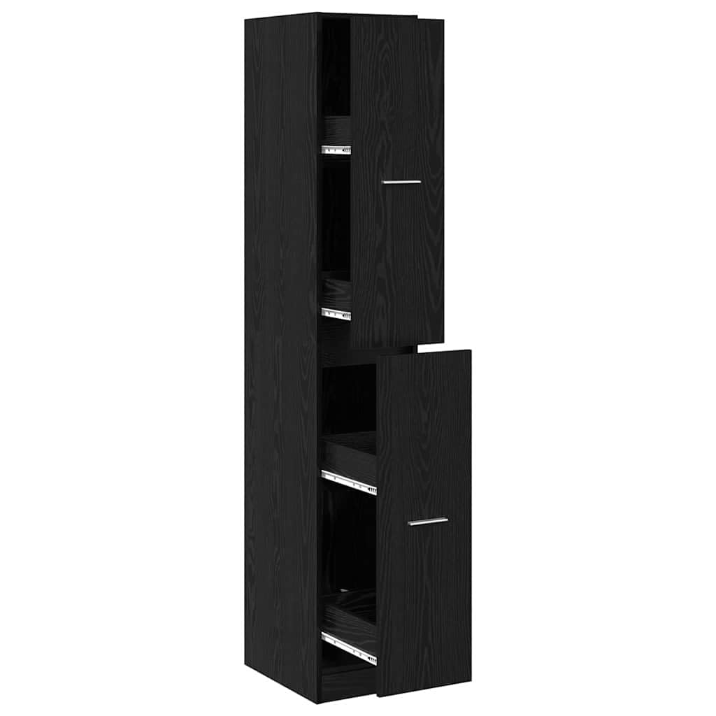 Apothekerschrank Schwarz Eichen-Optik, schmaler Vorratsschrank für Küche und Wohnbereich, hoher Nischenschrank mit Schublade, Holzwerkstoff, 30 x 41 x 174.5 cm