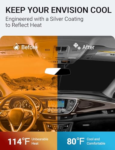 Image of Proadsy Custom Fit Car Windshield Sun Shade for 2016-2020 Buick Envision | 240T Heat Shield, Drops Temp 54F, Blocks 99% UV, Prevents Dashboard Cracking, Summer Parking & Beach Trips, Easy Twist-Fold