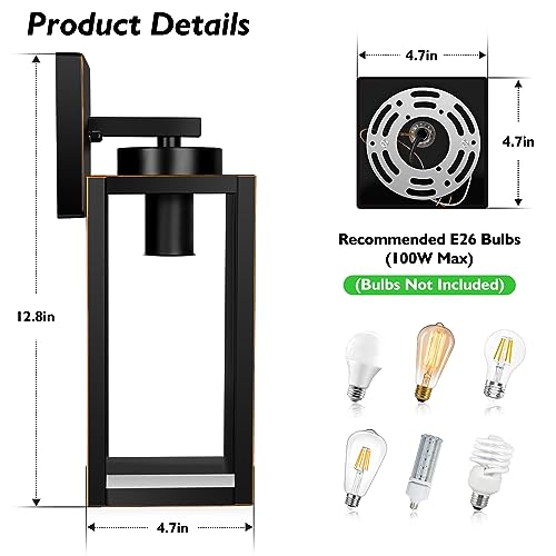 Image of BesLowe Outdoor Wall Light, Modern Porch Sconce, Black with Gold Trim
