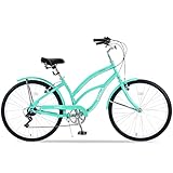 PyroRyd Women's Beach Cruiser Bike 26 Inch - 7-Speed High-Tensile Steel Frame with Full Fenders and Comfort Commuter Bicycle for Ladies & Men in Multiple Colors (Mint Green-A)