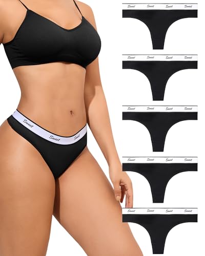 SECRET AROMA Pack de 5 Tangas de Algodón para Mujer Braguitas Elásticas Ropa Interior de Bikini S XL