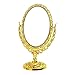 BESPORTBLE Desktop Makeup Mirror, Antique Vintage European Style Two Sided Swivel Oval Tabletop Vanity Makeup Mirror with Embossed Hollow Flower Shiny Pedestal Makeup Mirror(Gold)