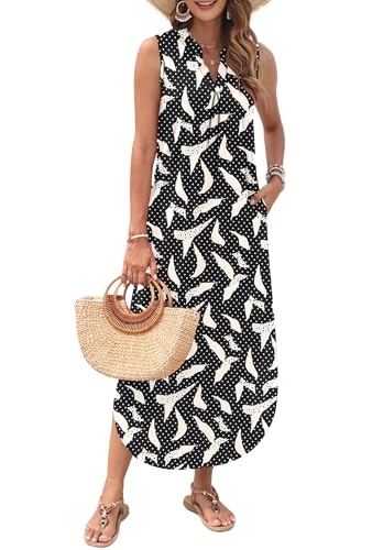 Image of AUSELILY Womens Summer Casual Maxi Dresses 2026 Sleeveless Long Beach Dresses V Neck Loose Sundresses with Side Split Pockets