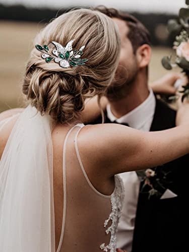 Brishow Bride Wedding Hair Comb Silver Butterfly Bridal Hair Accessories Green Crystal Hair Piece Rhinestone Hair Clip For Women And Girls #TOP5