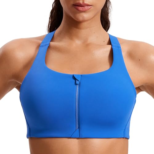 Image of CRZ YOGA Womens Zip Front High Impact Sports Bra - Molded Cup Adjustable Convertible Straps Wireless Workout Yoga Crop Top