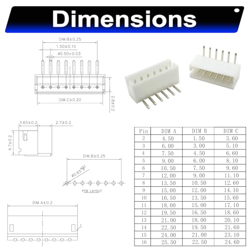 Kit de conector JST ZH1.5 con adaptador de pines DIP de ángulo recto y recto de 2 a 12 pines 5