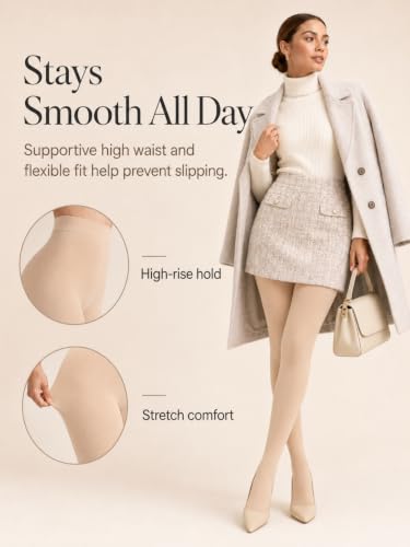 Image of DancMolly Opaque Fleece Lined Tights for Women, High Waist Warm Winter Thermal Control Top Pantyhose