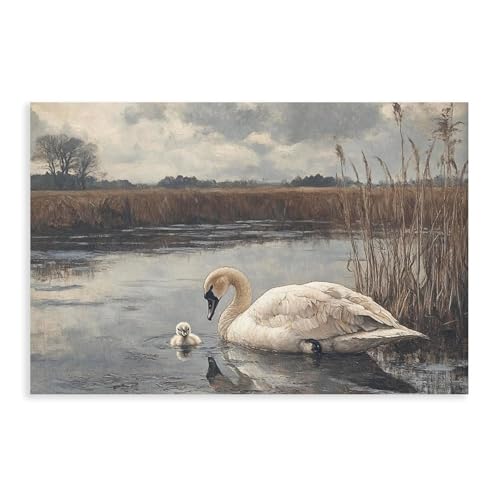 Toile cygne et étang cygnet pour salon et chambre - Tableau mural décoratif de 50,8 x 76,2 cm