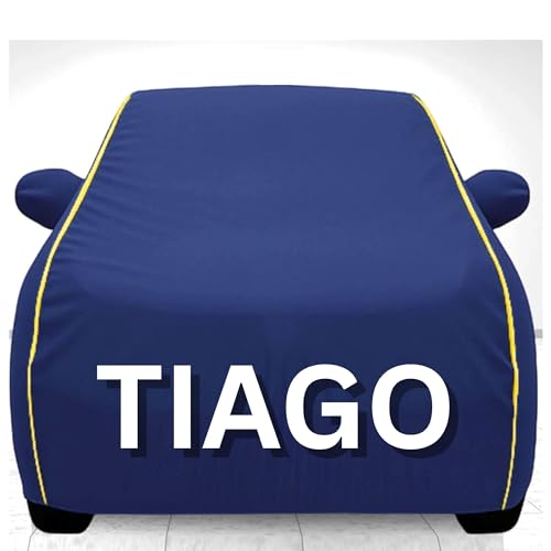 Image of 100% Waterproof Car Cover for Tiago UV Protection, Dustproof, Windproof | Custom Fit with Mirror Pockets, Belt & Buckle | All Weather Outdoor Body Cover (Blue, Tiago)