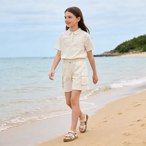 Image of Rolanko Girls Cargo Shorts Lightweight Parachute Short Pants with Pockets Summer Cargo Shorts for Kids Casual Hiking Sports